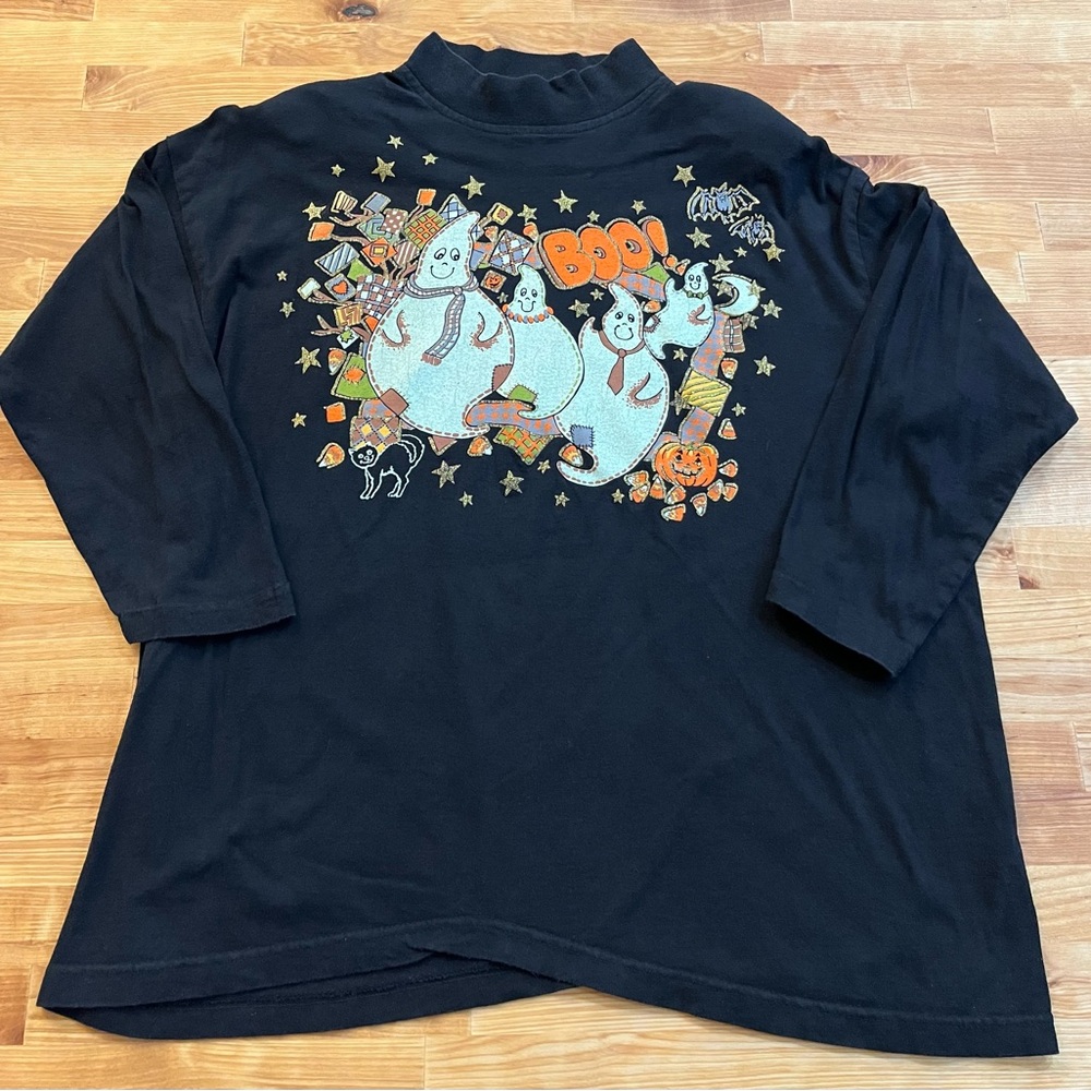 Vintage 90’s Halloween Ghosts KWBL Los Angeles Long Sleeve Shirt Women’s Large